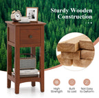 Giantex Narrow End Table with Drawer, 23.5" H Side Table w/Open Storage Shelf & Solid Wood Frame, Small Night Stand for Dorm Living Room, Bedroom, Small Spaces, No Assembly Needed, Walnut