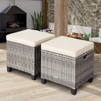 LDAILY Moccha 2 Pieces Patio Outdoor Ottoman, All Weather Rattan Patio Ottoman Set w/Removable Cushions, Footrest Seat Outdoor Footstool (Mix Grey + White)
