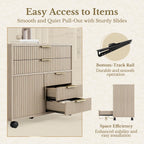 Fluted File Cabinet with 5 Drawers, Large Storage with Cabinet Door, Mobile Filing Cabinet with Locable Wheels for Home Office, Light Oak