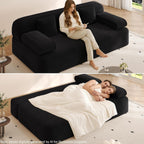 78.7'' Couches Queen, Corduroy Futon Sofa Bed, Modern Floor Couch, Cloud Convertible Sleeper Sofa Daybed, Comfy Loveseat, 3 Pillows, for Small Spaces, Living Room, Apartment, Black