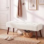Furniliving 44 Inch Bedroom Bench, Modern Ottoman End of Bed Bench, Upholstered Chenille Padded Benches Ottoman Bench with Wooden Legs for Living Room Hallway, Kitchen, Entryway, Beige