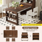 L-Shaped Kitchen Pantry with Hutch and Foldable Dining Table, Sideboard Buffet Cabinet with Sotrage Shelf and Side Hooks, Foldable Cupboard for Kitchen, Dining Room, Walnut