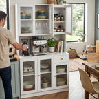 71" Kitchen Pantry Cabinet with Storage, Tall Kitchen Pantry Cabinet with Countertop Soft Close Glass Doors, Tall Kitchen Hutch Cabinet with Drawer & Adjustble Shelves for Kitchen White