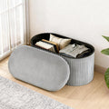 GLAXYFUR Folding Storage Ottoman, Velvet Upholstered Foot Rest, 30 Inches Oval Storage Bench for Bedroom, Living Room & Entryway (Light Grey)