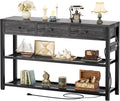 Ecoprsio Entryway Table with Power Outlets, 47" Console Table with Drawers | Sofa Tables Narrow Long, Behind Couch Table Entry Way Table with Shelves Storage for Living Room, Hallway, Grey Oak