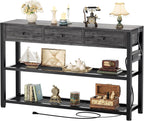 Ecoprsio Entryway Table with Power Outlets, 47" Console Table with Drawers | Sofa Tables Narrow Long, Behind Couch Table Entry Way Table with Shelves Storage for Living Room, Hallway, Grey Oak