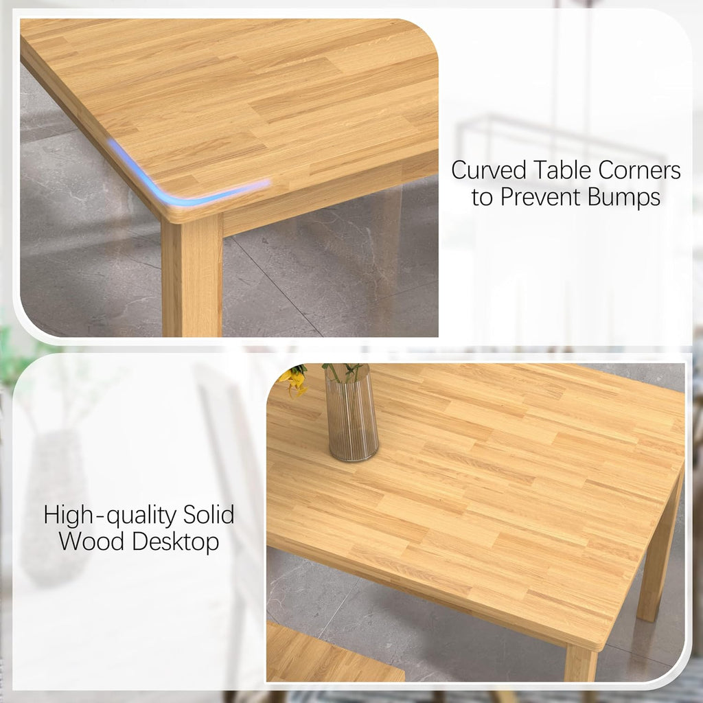43.3 inch Solid Wood Indoor Modern Rectangular Dining Table Set for 4, Table and 4 Solid Wood Dining Chairs for Kitchen, Bar, Living Room, Breakfast Nook, Natural