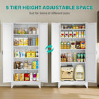 SISESOL 75" Tall Pantry Cabinet,Farmhouse Kitchen Pantry Storage Cabinets with 2 Doors and 5 Shelves,White Metal Storage Cabinet,Large Cupboard for Home,Kitchen,Dining/Living Room