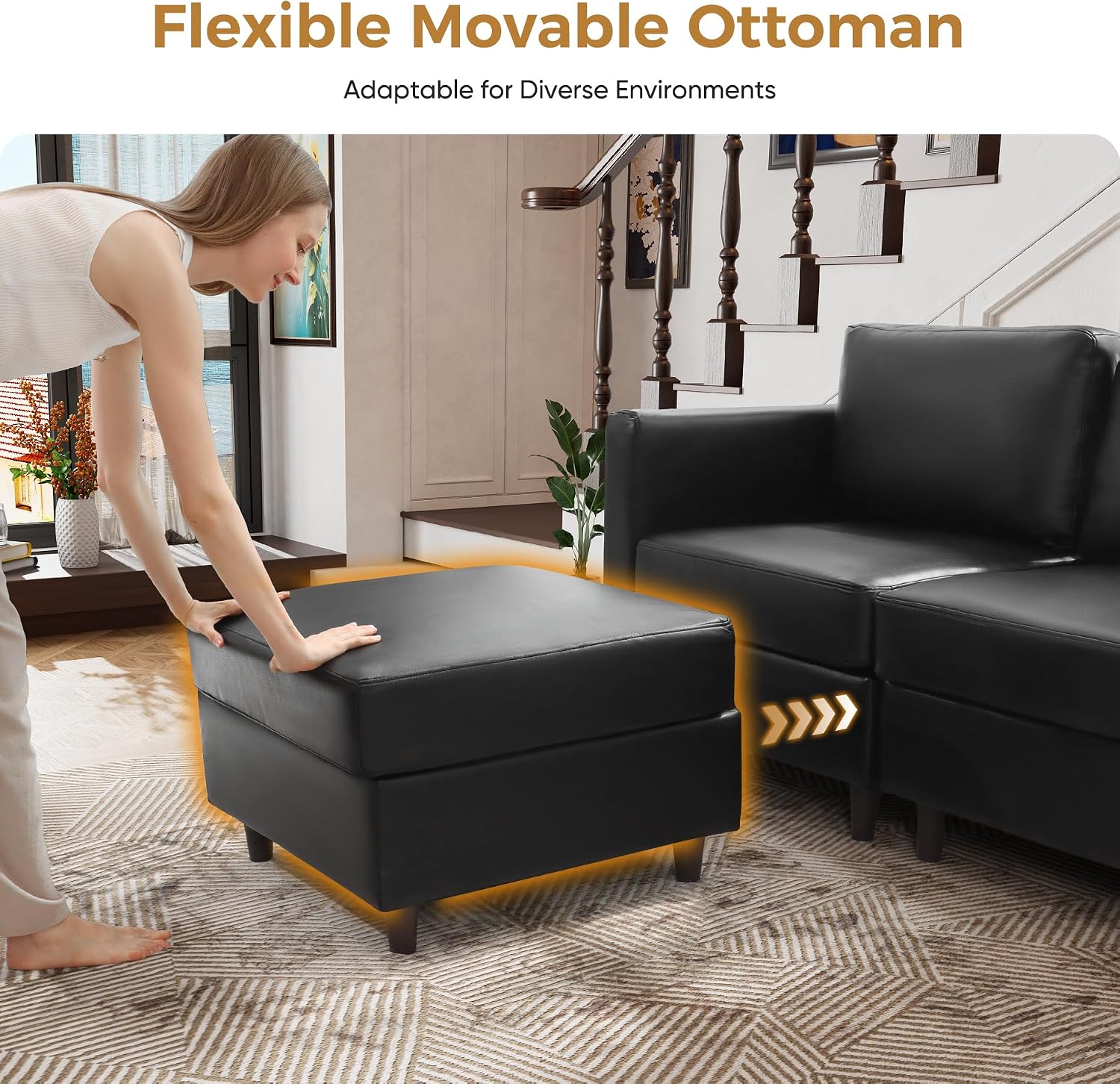 ABCASA Sofa Modular Sectional Faux Leather Sectional Sofa Module Black