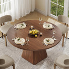47 Inch Round Dining Table for 4-6, Circle Kitchen Table with Thickened Tabletop, Modern Dining Room Tables with Square Pedestal Base, Dinner Tables for Kitchen Small Space, Walnut (Table Only)