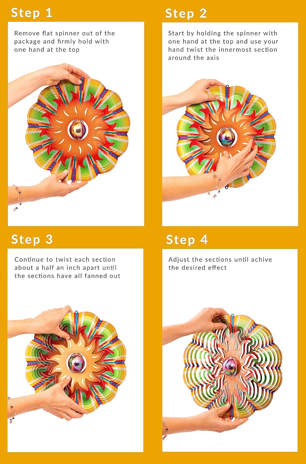 Garden Decor Sun Wind Spinner – 12-in Gazing Sun Hanging Decoration for Yard and – Boho Multicolored Ornament Spinner for Outdoor