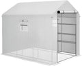 Outsunny 8' x 6' x 7' Walk-in Greenhouse, PE Cover, 4-Tier Shelves, Steel Frame Hot House, Roll-Up Zipper Door for Flowers, Vegetables, Saplings, Tropical Plants, White
