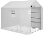 Outsunny 8' x 6' x 7' Walk-in Greenhouse, PE Cover, 4-Tier Shelves, Steel Frame Hot House, Roll-Up Zipper Door for Flowers, Vegetables, Saplings, Tropical Plants, White