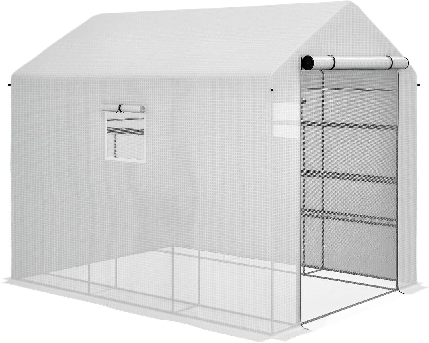 Outsunny 8' x 6' x 7' Walk-in Greenhouse, PE Cover, 4-Tier Shelves, Steel Frame Hot House, Roll-Up Zipper Door for Flowers, Vegetables, Saplings, Tropical Plants, White