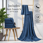 Hailea Navy Bath Towels Set 35x70 Inches - Luxury 600 GSM Oversized Bath Sheet Towel,Extra Large Microfiber - Quick Dry,Highly Absorbent,Super Soft Shower Towels Spa Hotel Bathroom Towel Set (4-Pack)