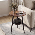 Round End Table, 2-Tier Side Table with Storage Shelf for Small Spaces, Nightstand for Living Room, Bedroom, Metal Frame & Wood Top, Walnut