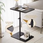 NiHome Minimalist Height Adjustable End Table, 360° Rotatable Sofa Armrest Side Tray Table, Adjustable Legs Space-Saving Couch Bedside TV Tray C-Shaped End Table Snack Table for Eating(Black)