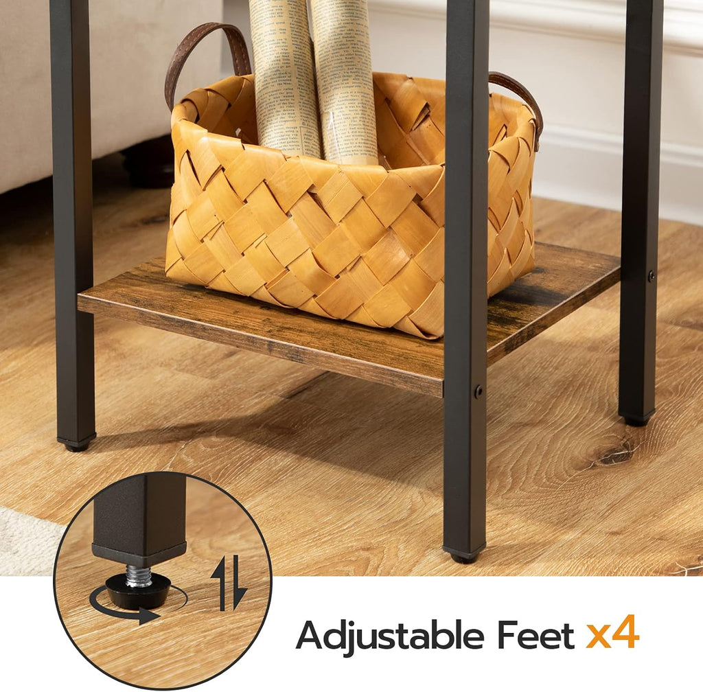 HOOBRO Tall Nightstand, End Table with 2 Drawers and Storage Shelf, Industrial Telephone Side Table for Study, Bedroom, Space Saving, Easy Assembly, Rustic Brown and Black BF72BZ01
