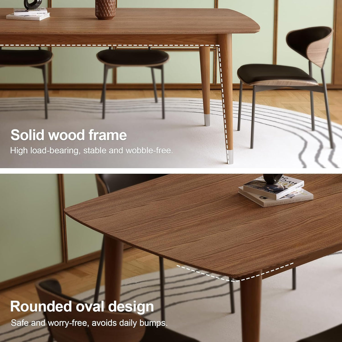 62.9" Solid Wood Dining Table for 4-6, Mid-Century Modern Rectangular Kitchen Table with Tapered Legs, Sturdy Structure for Dining Room Apartment,Walnut