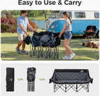 Padded 3 Person Camping Chair Oversized Camping Couch, Heavy Duty Folding Double Camping Chair, Extra Wide Camping Loveseat with Cup Holder & Side Pockets for Camping & Lawn, Supports 660LBS Black