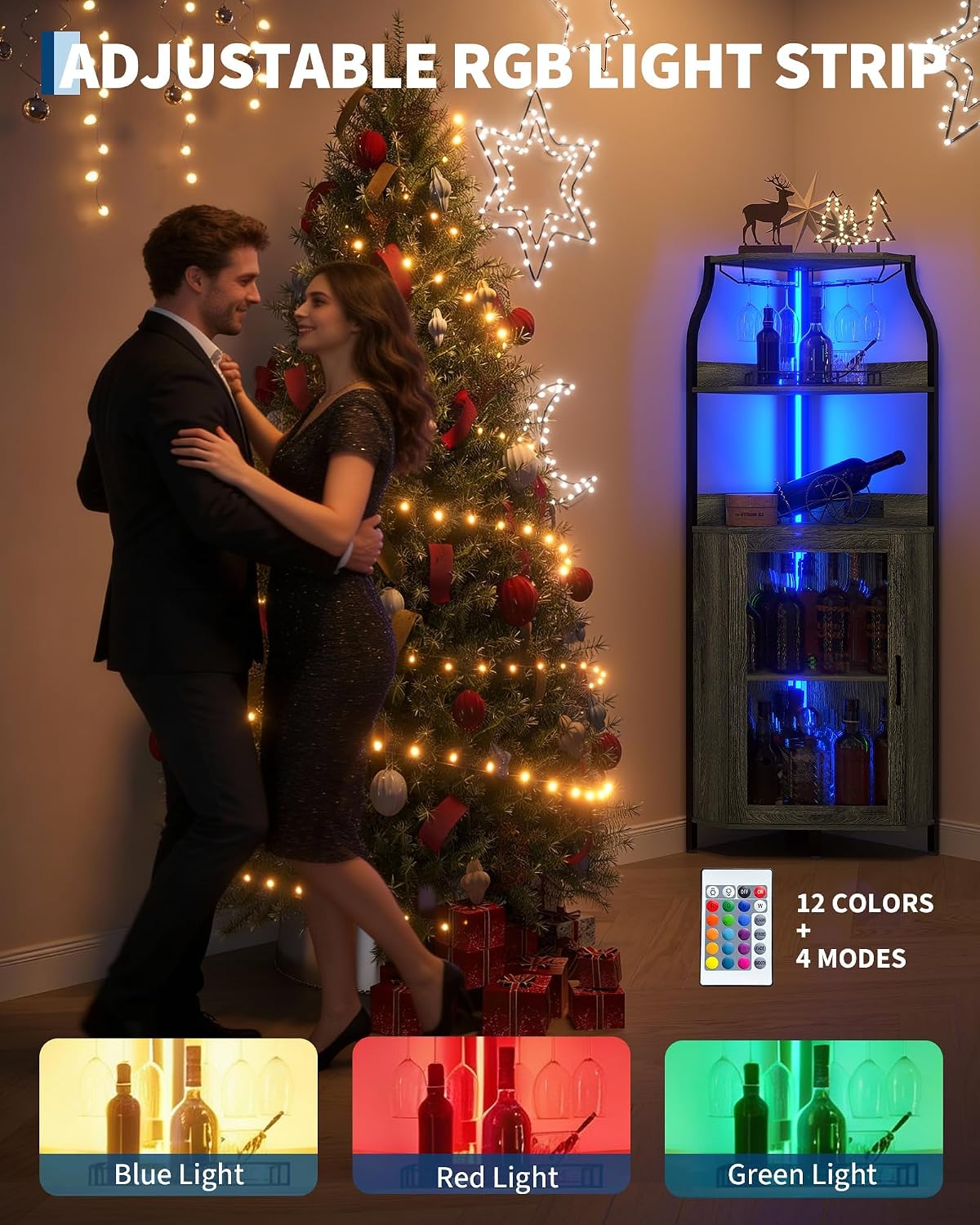 Garvee Corner Bar Cabinet with Power Outlet, Industrial Wine Cabinet with LED Strip and Glass Holder, 5-Tiers Liquor Cabinets Bar Unit for Home, Corner Display Cabinets for Small Space