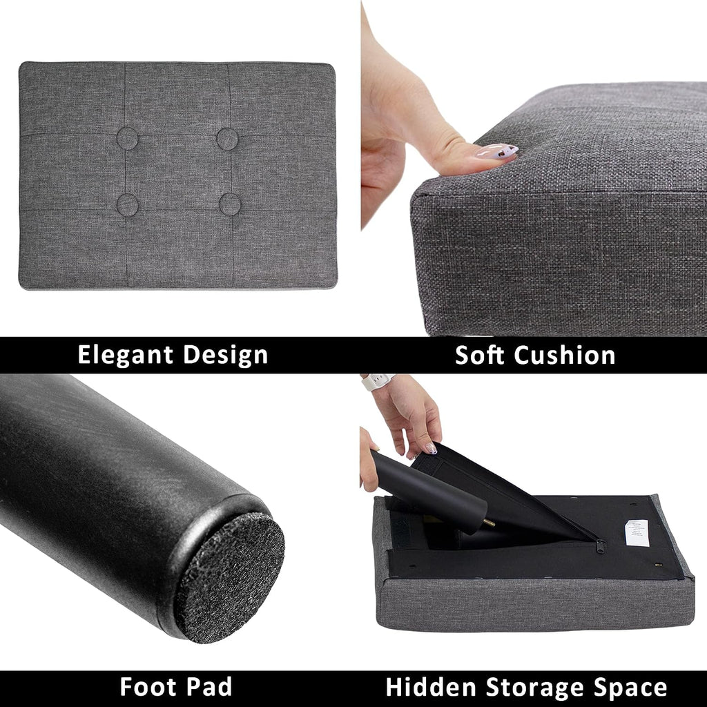 CAROLMADE Ottoman Foot Rest, Linen Small Ottoman Foot Stool with Legs Modern Footstool Ottomans for Living Room Entryway Office, Grey