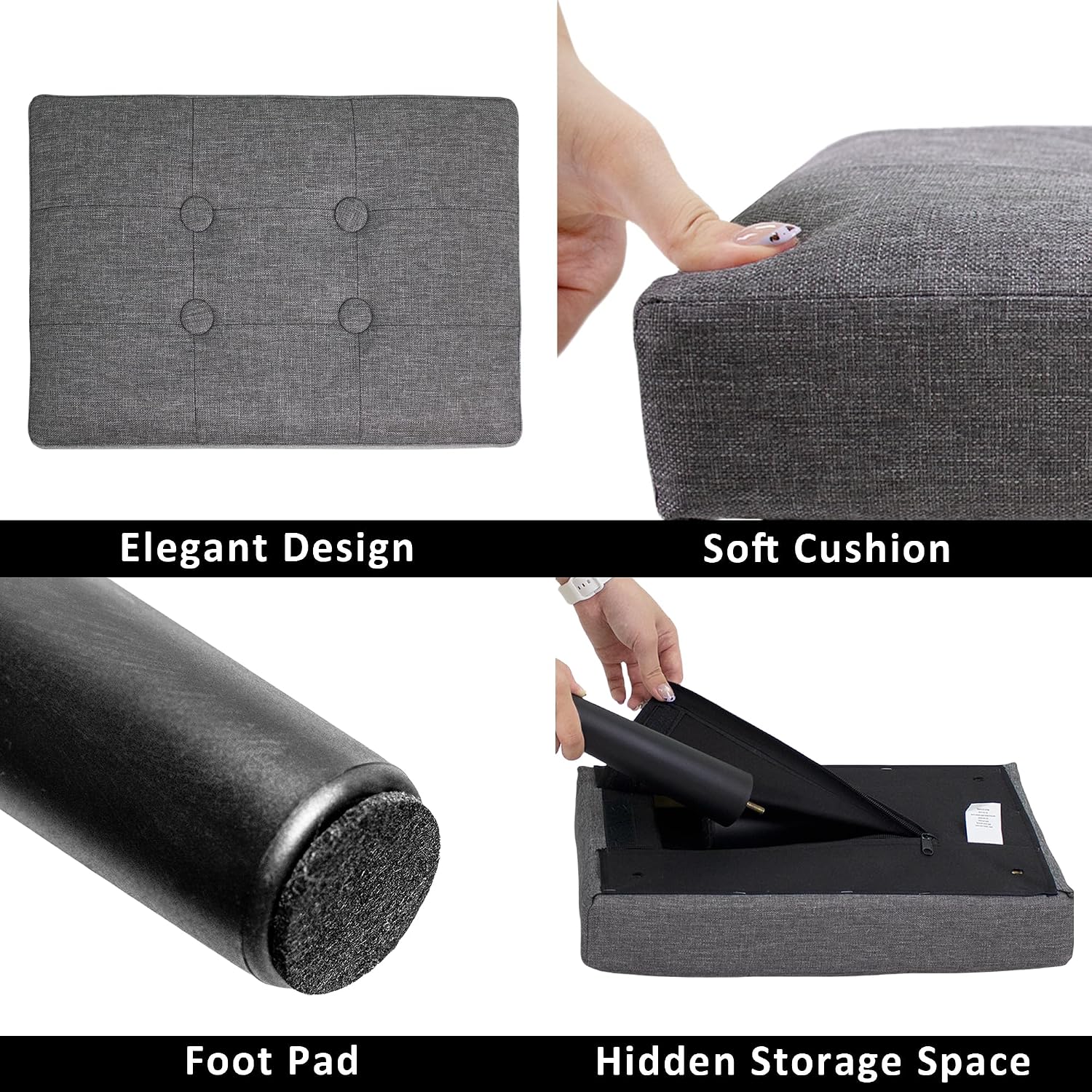 CAROLMADE Ottoman Foot Rest, Linen Small Ottoman Foot Stool with Legs Modern Footstool Ottomans for Living Room Entryway Office, Grey