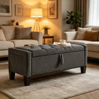 Aoowow Linen Bedroom Ottoman Bench with Storage,Tufted Bed End Storage Benches,45" Mid Century Modern Bench with Seating and Storage for Entryway,Living Room,Window,Bedside (Dark Grey, 45")