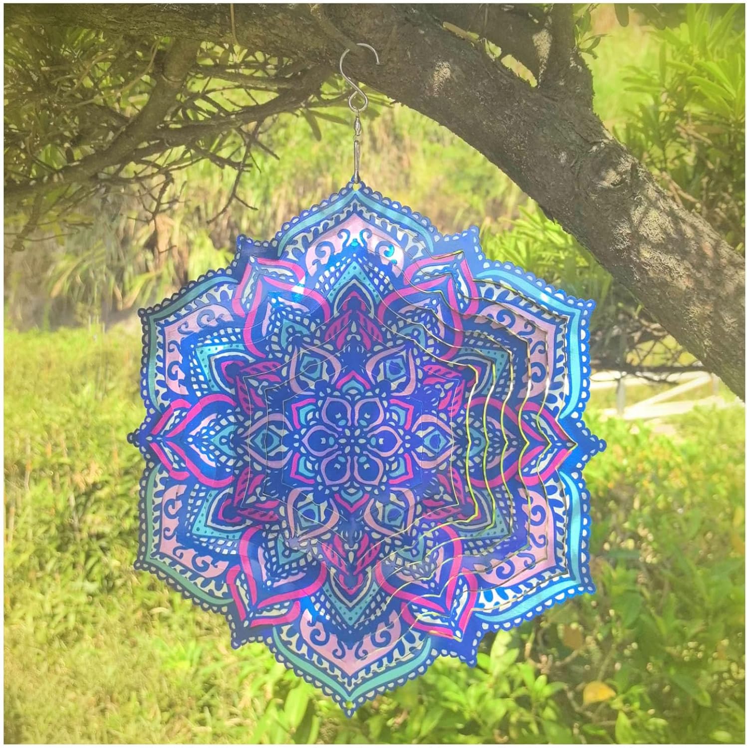 Mandala Wind Spinner Outdoor Mental Wind Spinner for Yard, Garden, Meditation, Yoga Decor Hanging Lawn Ornaments 3D Visual Effect (Mandala, 12''-1pc)