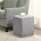 Homebeez Modern Square Ottoman, Vertical Channel Tufted Foot Stool Ottoman, Corduroy Velvet Upholstered Vanity Stool for Makeup, Bedroom, Living Room, Light Gray