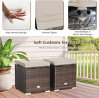 Tangkula 2 Pieces Patio Ottomans, Patiojoy Hand-Woven PE Rattan Side Table with Removable Cushion & Hidden Storage Space, Multifunctional Storage Box, Seat for Patio, Backyard, Poolside (Beige)