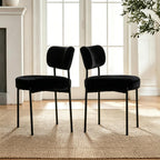 Boucle Dining Chairs Set of 4, White Mid Century Modern Kitchen Dining Room Chairs with Curved Backrest and Metal Frame, Round Upholstered Dining Chairs for Kitchen, Living Room