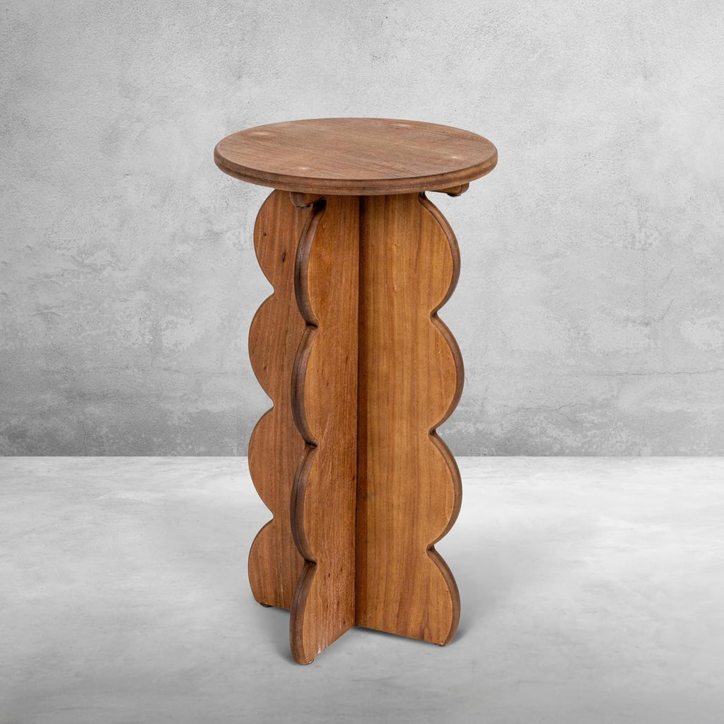 Creative Co-Op Scalloped Edge Accent Table, Walnut Finish
