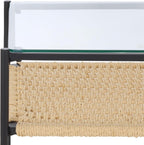 SAFAVIEH Home Collection - Omaka Square End Table, Black Metal Frame with Glass Top and Natural Woven Shelf (ACC2325A)
