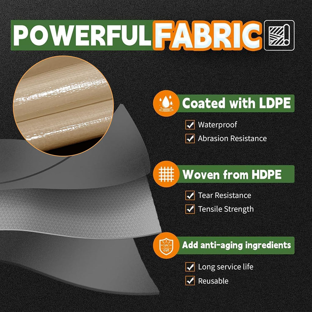 RAINDEWAY 10x12 Feet Heavy Duty Tarp,12 Mil Tan Waterproof Poly Tarp Cover,UV Resistant,Weatherproof,Durable,Multipurpose Tarps with Grommets and Reinforced Edges