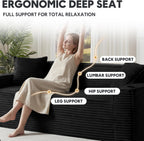 Sectional Sofa 3 Piece Set with Cup Holders & Side Pockets, Modern Corduroy Fabric Deep Seat Cloud Couch Living Room, Office, No Assembly (Black)