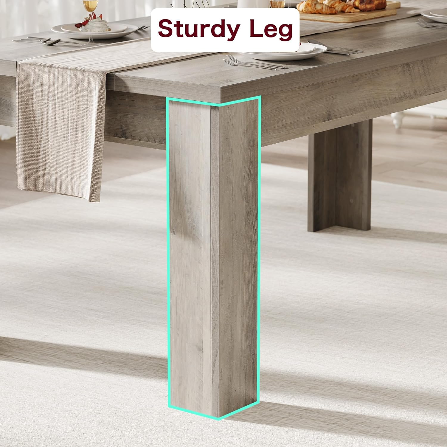 CABIHOME 63" Rectangular Dining Table for 4-6, Farmhouse Large Kitchen Table, Sturdy Frame, 4 Triangular Stable Legs, Thickened Tabletop, Ideal for Apartment, Dining Room, Small Space, Retro Gray