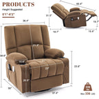 Oversized Recliner Chairs for Adults, 270° Swivel Rocker Recliner with Heat and Massage Lazy Boy Recliner,Recliner Chairs Single Sofa Seat with Cup Holders (Brown,Electric)