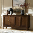 HULALA HOME Sideboard Buffet Cabinet with Storage, 58" Kitchen Farmhouse Wood Credenza Storage Cabinet with 4 Doors & 2 Shelves, Accent Console Table with Solid Wood Legs & Adjustable Shelves, Walnut
