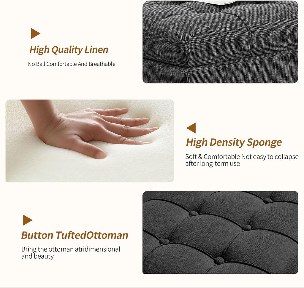 38-inch Dark Grey Fabric Storage Ottoman Bench with Hinged Lid - Long End of Bed Bench for Bedroom, Living Room & Entryway, Footrest Seat Trunk
