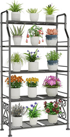 GIOTORENT Plant Stand Outdoor Indoor 5 Tier Metal Waterproof - 53.2" Plant Shelf for Patio, Balcony, Living Room, Large Capacity Tiered Plant Rack, Black