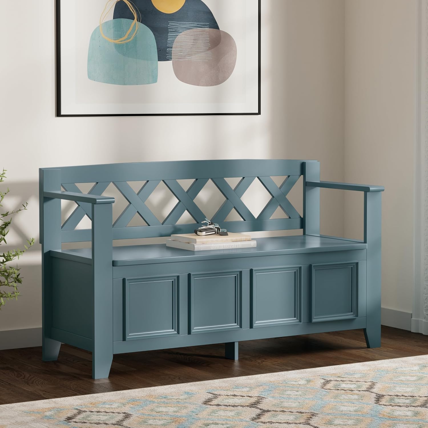 SIMPLIHOME Amherst Entryway Storage Bench - 48 inch Wide Solid Wood Hallway Seat in French Blue, Transitional Bench for Entryway or Living Room with Lift-Up Lid and Spacious Storage