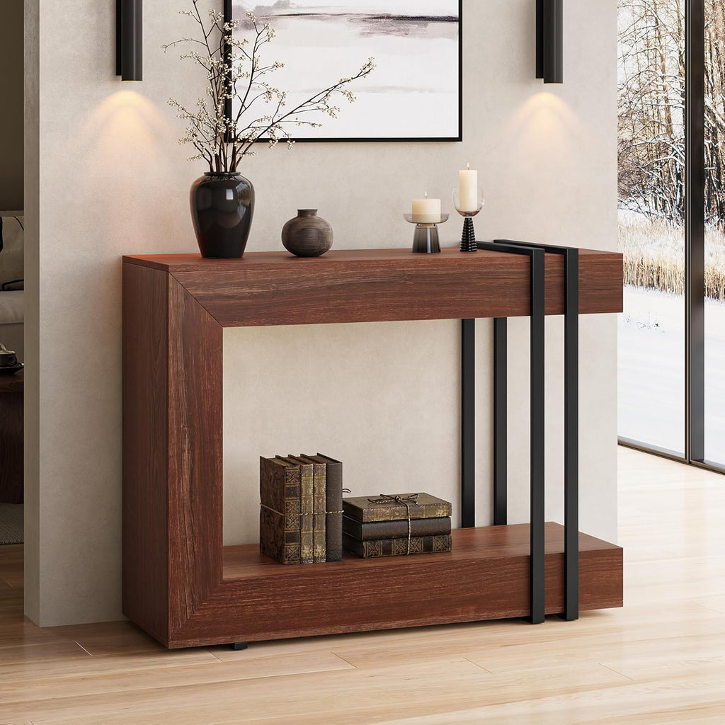 Einhomn 42.5" Console Table Behind Couch, 2-Tier Narrow Entryway Table with Storage, Wood Sofa Tables for Entrance/Hallway/Living Room/Foyer, Walnut Brown