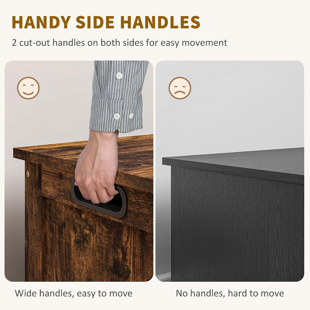 HOMCOM Storage Bench Cut-Out Handles 29.9" x 15.7" x 18.9" Rustic Brown | Storage Chest, 2 Safety Hinges, Modern Wooden Trunk, Living Room, Entryway