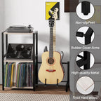 YAKANJ End Table with Guitar Stand,Record Player Stand,Vinyl Records Storage,2-Tier Guitar Stand for Acoustic,Turntable Stand for Music Studio,Grey