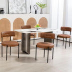 AVAWING Brown Faux Leather Dining Chairs Set of 4, Modern Kitchen Chairs with Black Metal Legs and Curved Backrest, Round Dining Room Chairs for Dining Room and Kitchen