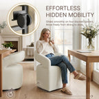 KISLOT Upholstered Dining Chairs Set of 2, Modern Arm Kitchen & Dining Room Chairs with Hidden Casters, Linen Fabric Padded Rolling Chairs, Sturdy Wood Frame, 300 lbs Capacity, Cream Beige