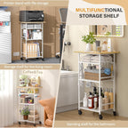 ThreeHio Rolling Kitchen Microwave Cart, 4 Tier Microwave Table Stand with Storage, Kitchen Storage Rack on Wheels, Coffee Station Cart Rack Shelf Organizer for Living Room Office, Balcony