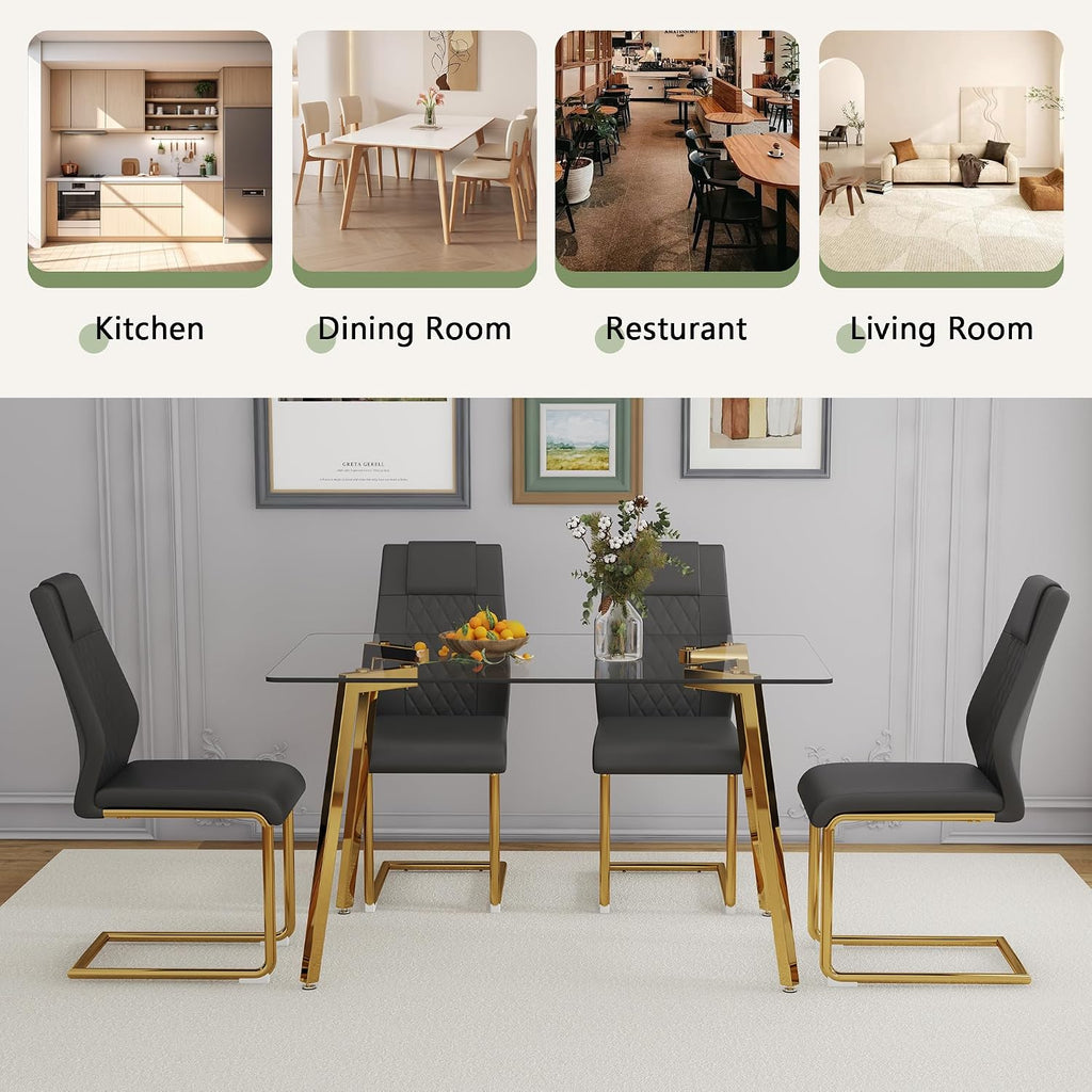 NicBex Dining Room Table Modern 51" Rectangular Dining Table for 6 with Tempered Glass Tabletop and Metal Legs for Kitchen, Dining Room, Restaurants, Golden
