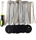 50 PCS 6 Inches Galvanized Landscape Staples, 50 PCS Gaskets and 1 Pick Hook, Heavy Duty Anti-Rust Garden Stakes for Weeds Barrier Sod Fabric Decorations Ground Cover